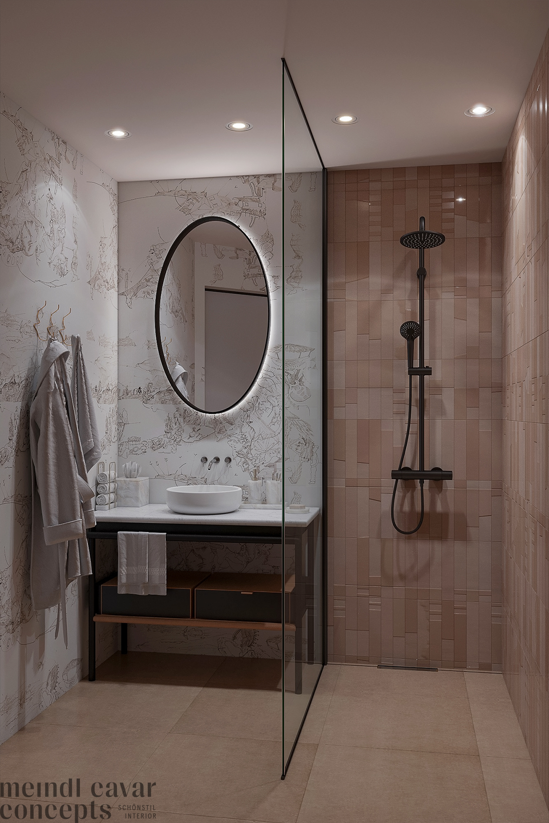 Badezimmer im Hotel Der Wilhelmshof im 2. Wiener Bezirk.